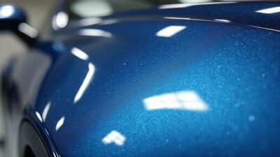 Surface de véhicule réparée avec peinture lisse et imperfections dissimulées
