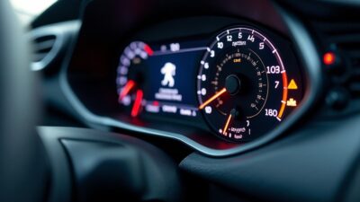 Vue détaillée des voyants de tableau de bord Peugeot, soulignant les alertes importantes.