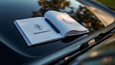 Manuel bien rangé à côté de Renault Megane soulignant importance compréhension signaux