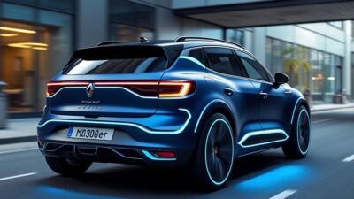Mise en évidence du réservoir de méthanol sur une voiture Renault vue de côté