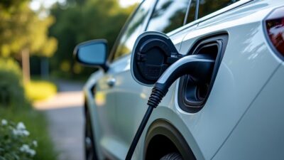Gros plan sur le port de charge électrique du SUV, soulignant son aspect écoresponsable.
