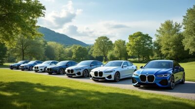 Voitures BMW électriques écologiques sur fond naturel