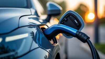 Véhicule électrique Volkswagen en train de se recharger à une station moderne à Berlin