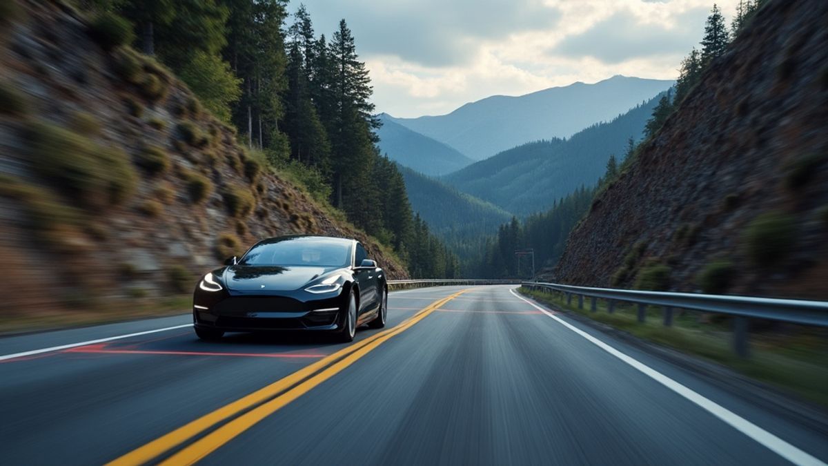 Image d'une Tesla utilisant ses capteurs pour naviguer un passage étroit