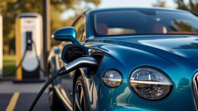 Vue détaillée du port de chargement Bentley Torcal à côté d'une station de recharge.
