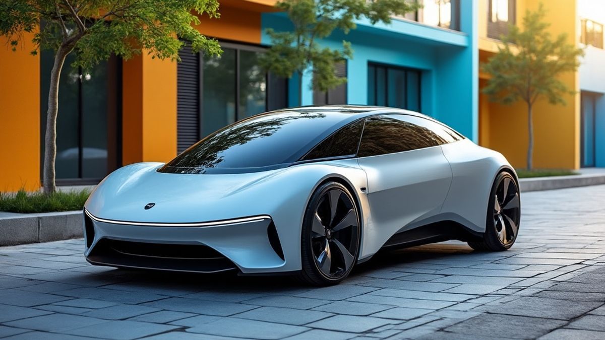 Automobile électrique moderne avec design sophistiqué dans une ville animée