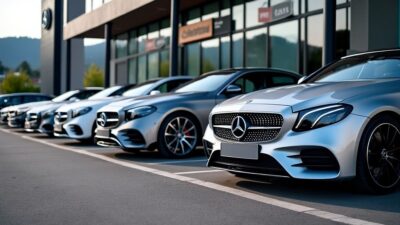Différents modèles Mercedes alignés devant BPM Cars Expert à Chambray-lès-Tours