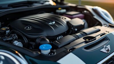 Moteur de Mini Cooper avec mise au point sur la transmission automatique