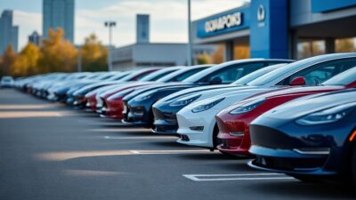 Voitures électriques neuves sur un parking de concessionnaire en Russie