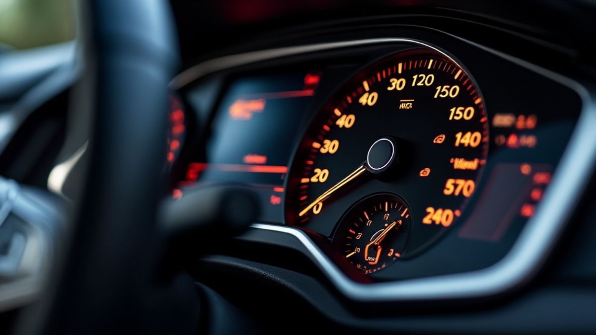 Détails du tableau de bord d'une Volkswagen Polo montrant des voyants lumineux