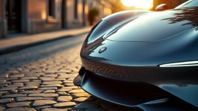 Image gros plan des courbes d'une voiture Osca sous le soleil italien.