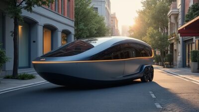 Image aérienne montrant le stationnement efficace du Stellantis BOW dans un environnement urbain compact.