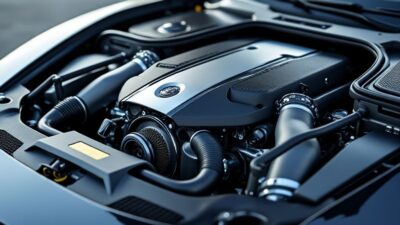 Image du compartiment moteur V avec finition polie et technologie innovante.