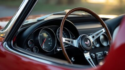 Image du tableau de bord classique de la Corvette avec ses cadrans emblématiques