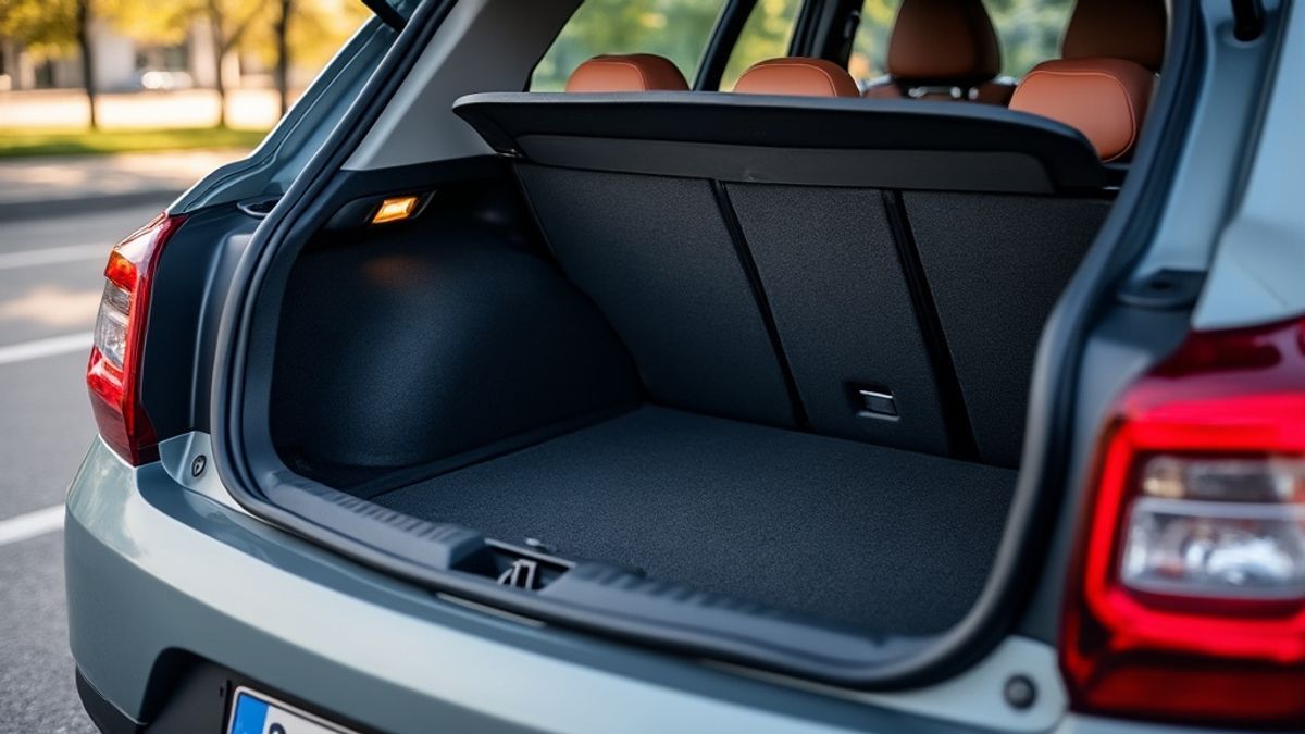 Image d'une Dacia Spring avec le coffre ouvert montrant un espace intérieur généreux pour faciliter la vie urbaine.