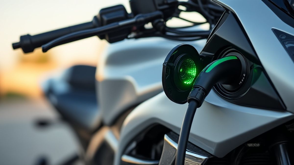 Image gros plan de la prise de charge d'une moto mettant en avant une technologie verte et pratique.