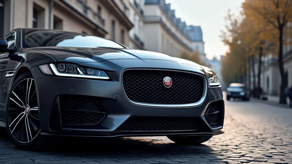 Photo en gros plan d'une Jaguar élégante avec des touches modernes, photographiée dans un cadre urbain parisien.