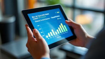 Tablette affichant des offres d'emploi liées à l'essor des véhicules électriques