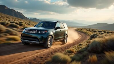 Image d'un Land Rover en pleine aventure dans des paysages époustouflants