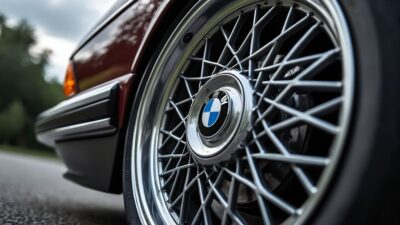 Image montrant le dessin minutieux d'une roue BMW vintage