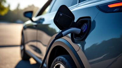 Image d'un SUV électrique moderne sept places avec un port de charge innovant