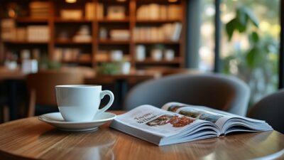Espace cosy avec boissons chaudes et journaux dans le Vaucluse