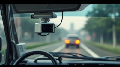 Gros plan sur l'équipement de surveillance dans un véhicule chinois, soulignant des préoccupations de sécurité.