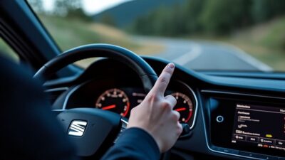 Main montrant un voyant sur le tableau de bord d'une Seat Leon