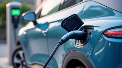 Gros plan d'une station de charge BYD Seagull avec une voiture électrique en cours de recharge rapide.
