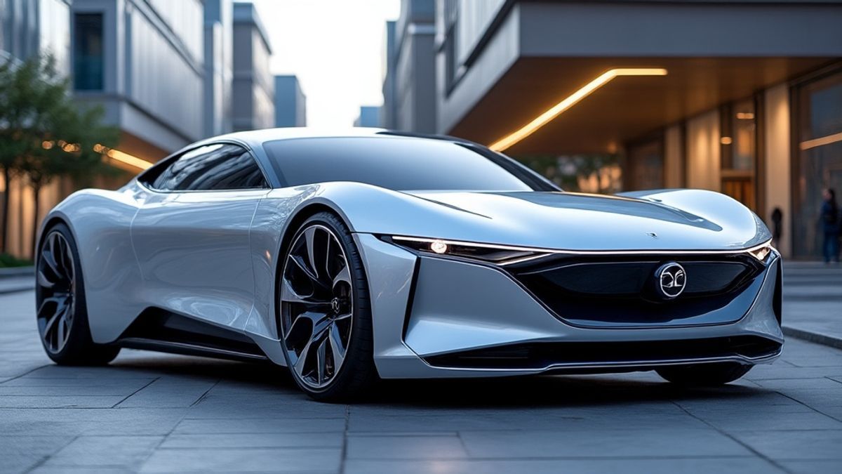 Image d'une voiture hybride chinoise au design aérodynamique dans une ville européenne moderne